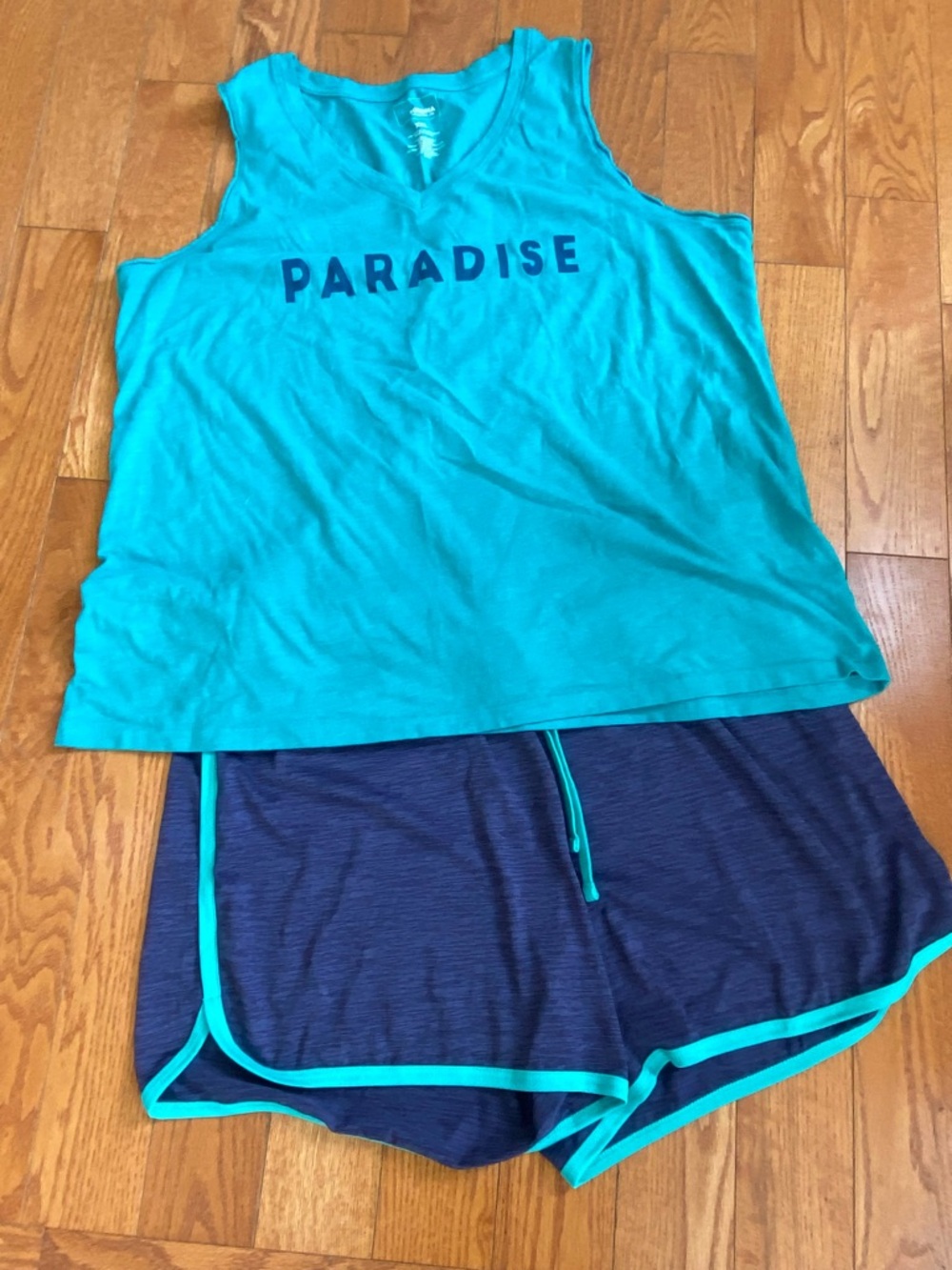 💖3/$21💖 Sonoma XXL Teal ‘Paradise’ tank Top & Just Be … 1X Purple shorts set